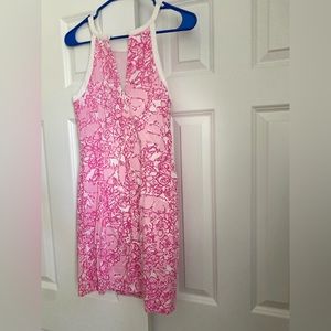 LILLY PULITZER Pink and White Shift Dress Green RARE Sz 0 Lined